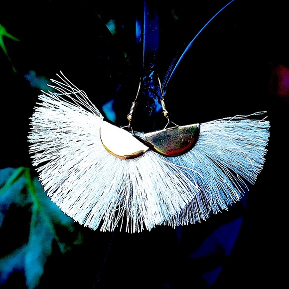 White Boho Fan Dangles - Picture 5 of 5